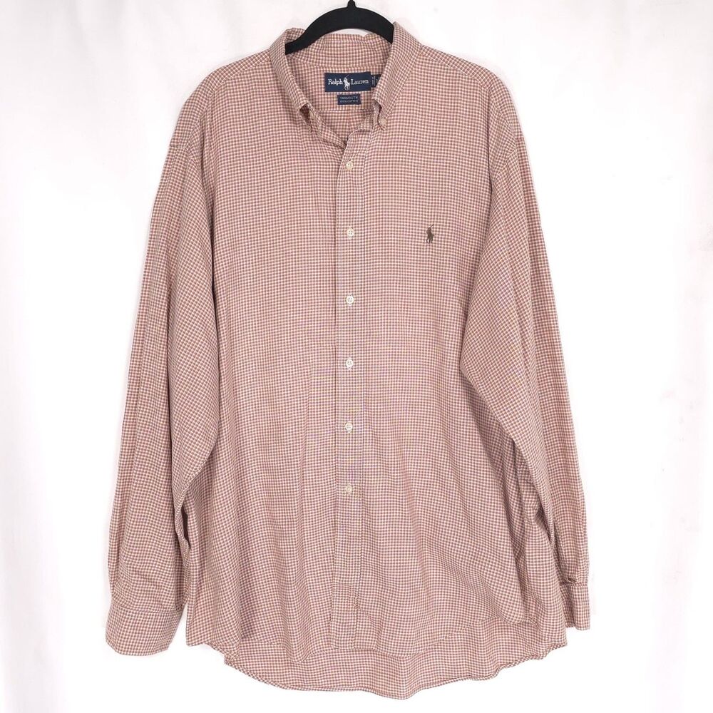 RALPH LAUREN Vintage HONG KONG Yarmouth Cotton Check Tan Brown Shirt MEDIUM